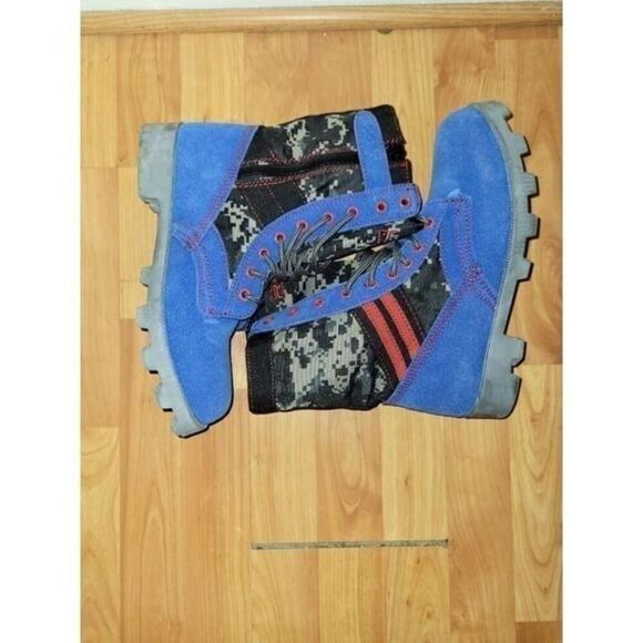 Double Red Camo Military Style Boots, Red/Grey/Blue, Size US 8.5 Men's - Picture 5 of 7